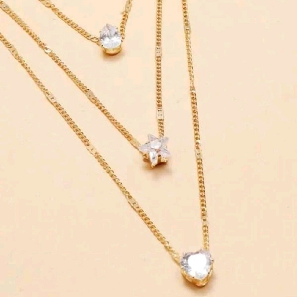 NWT 3 Layer Gold Tone Charm Necklace